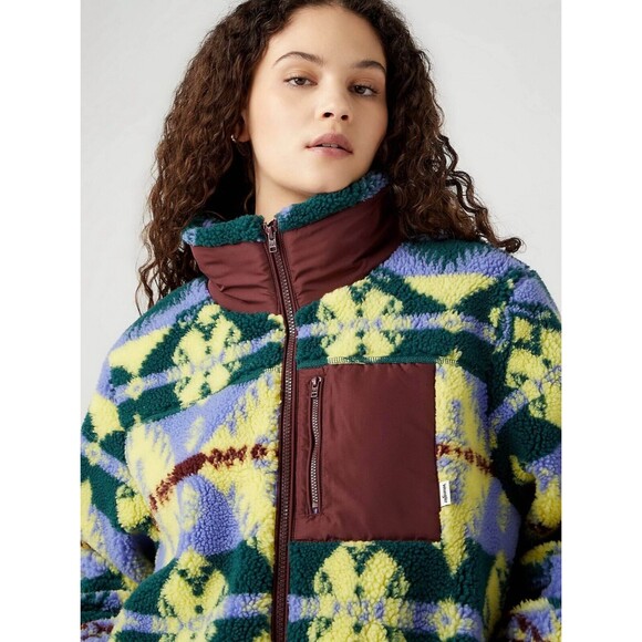 Wrangler Womens Sherpa Jacket Southwestern Print Full Zip Fleece Purple Yellow - Picture 8 of 16